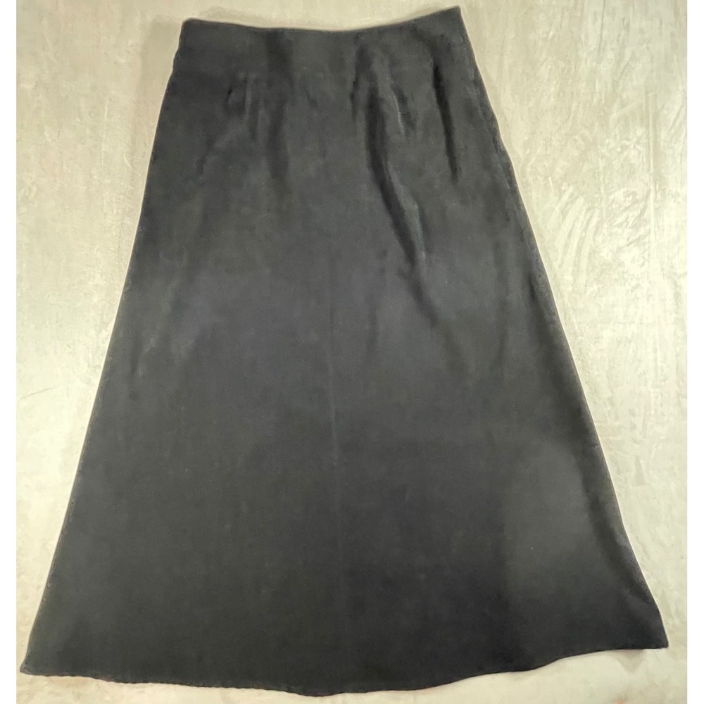 Talbots Maxi Skirt Women 10 Black Faux Suede Stretch A-Line Professional Long